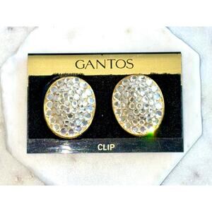 Vintage Gantos Gold Tone Pave Crystal Clip On Earrings